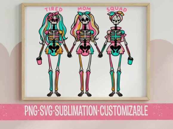 Tired Mom Squad SVG Skeleton Coffee PNG: A Fun Graphic for T-Shirt Designs